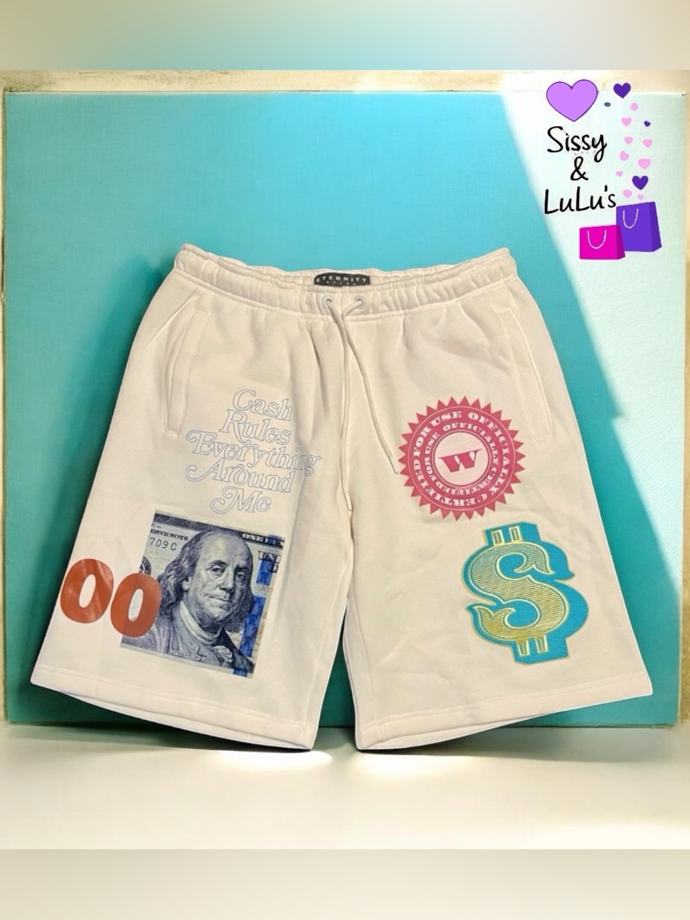 Eternity Men's XL White Graphic Sweat Shorts Casual Elastic Waist